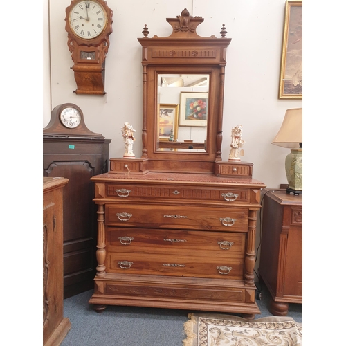 489 - French Marble Top Walnut Dressing Table with Secret Drawer