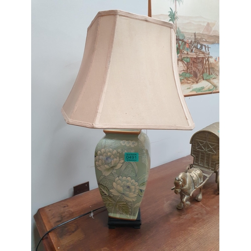 491 - Green Floral Porcelain Table Lamp