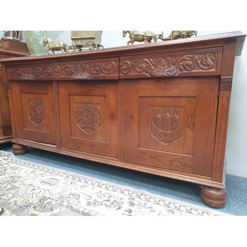 496 - Continental Oak 3 Door Sideboard with Heraldic Crest Panels - 19th Century