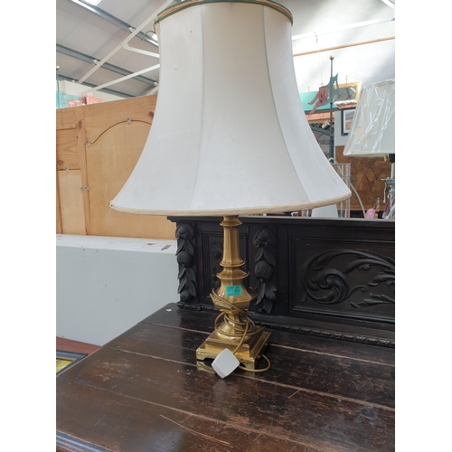 499 - Heavy Brass Column Table Lamp with Shade