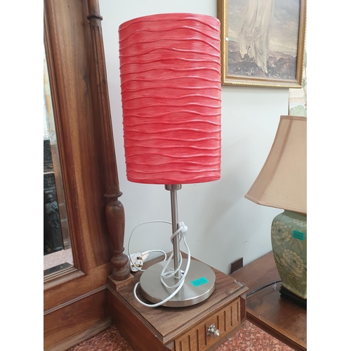 503 - Chrome Table Lamp with Red Porcelain Shade