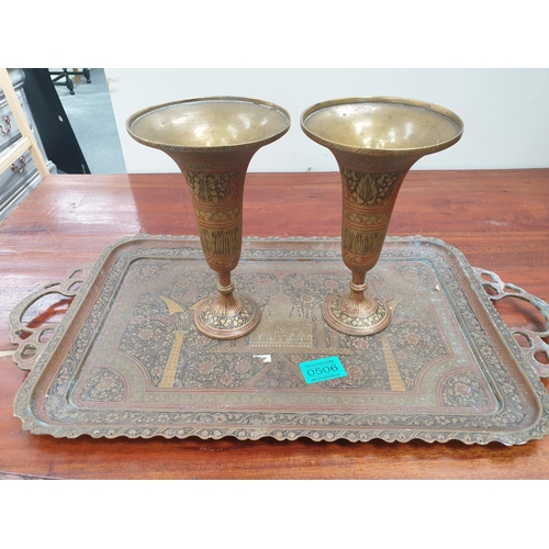 506 - 3 Piece Indian Brass Hall Table Garniture Set