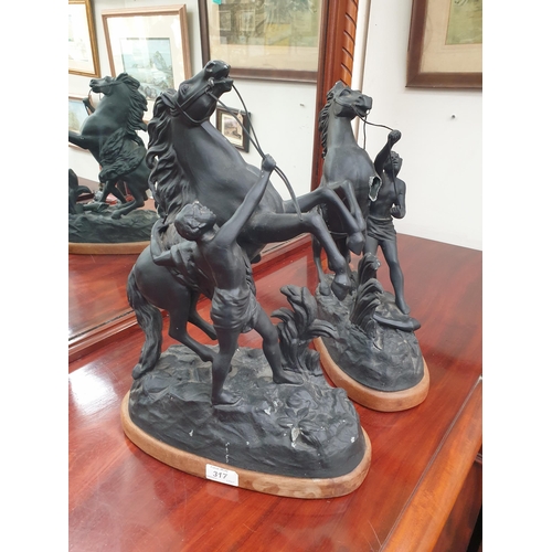 531 - Pair of Marley Style Spelter Horse Figures