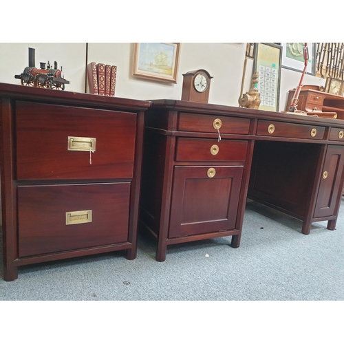 539 - Mahogany Pedestal Writing Desk together with a matching 2 Drawer Filing Cabinet