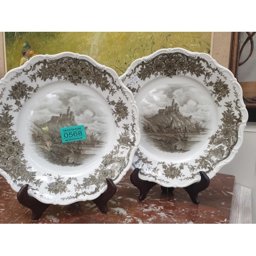 568 - Pair of Porcelain Cabinet Plates on Stands