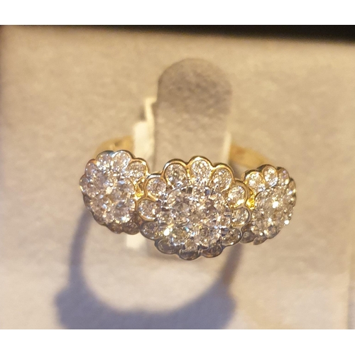 597 - 18 Carat 3 Stone Cluster Diamond Ring (approx 1.7 carats of Diamonds (Size L)