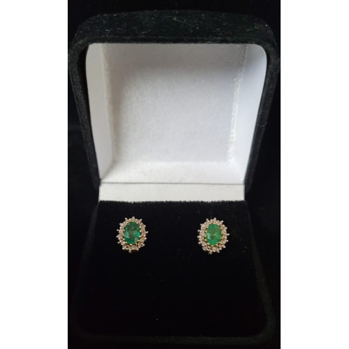 614 - 9 carat Emerald and Diamond Cluster Earrings