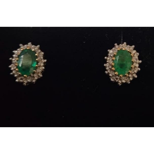 614 - 9 carat Emerald and Diamond Cluster Earrings