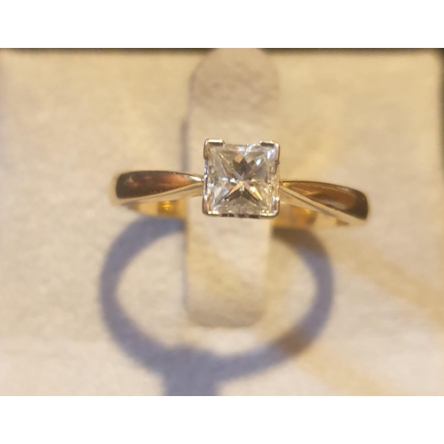 633 - 18 Carat Princess Cut Diamond over 1/2 Carat Ring (Paperwork can be seen)