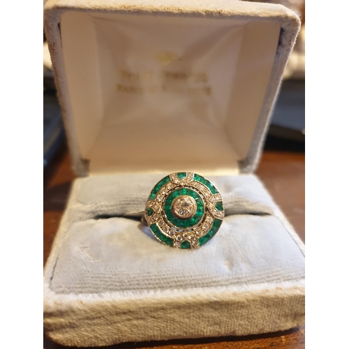 710 - 18 Carat Emerald and Diamond Cluster Style Ring - Size O)