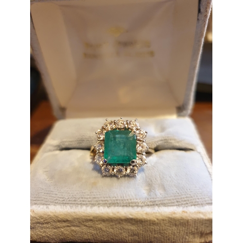 711 - 18 Carat Emerald and Diamond Antique Ring (Diamond approx 1.5 carats) Emeral approx 4carat  - Size P