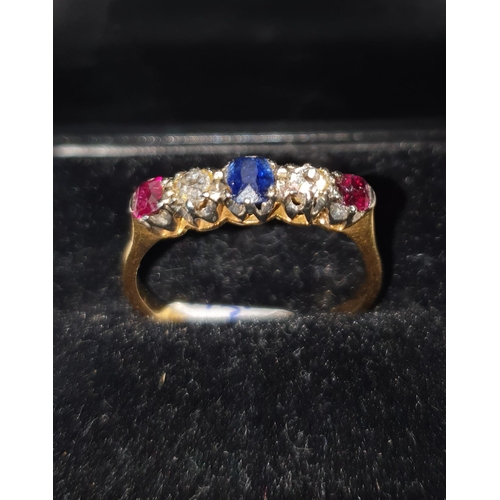 716 - 18 carat Ruby Diamond & Sapphire Eternity Vintage Ring (Size P)