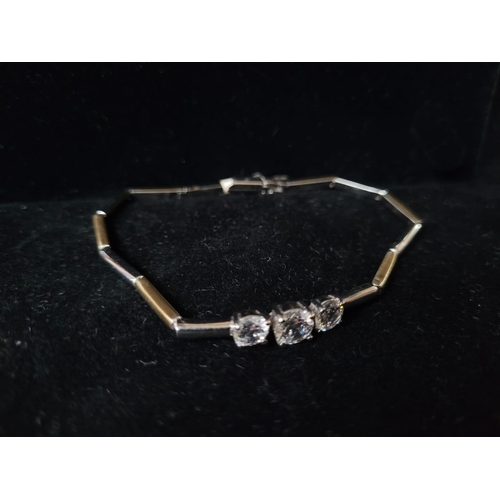 719 - 9 carat Yellow and White Gold 3 Cubic Zirconia Stone Bracelet