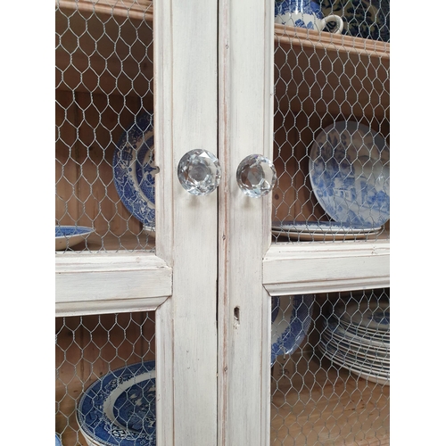 82 - Victorian painted Pine Wall Food Cupboard with Chicken Wire Panels