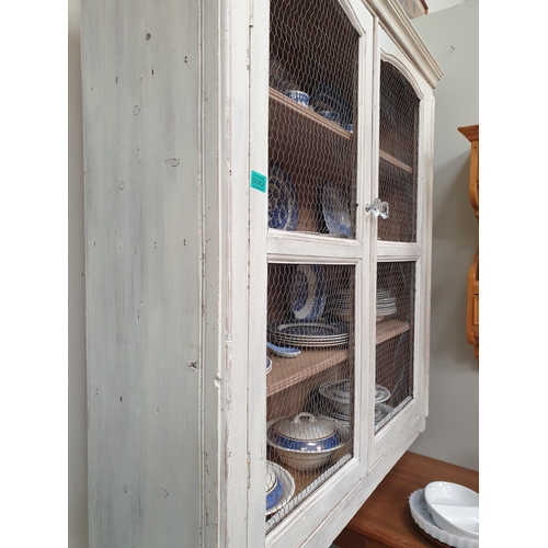 82 - Victorian painted Pine Wall Food Cupboard with Chicken Wire Panels