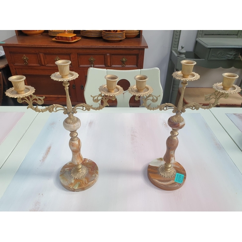 99 - Pair of Brass and Marble Candlebra