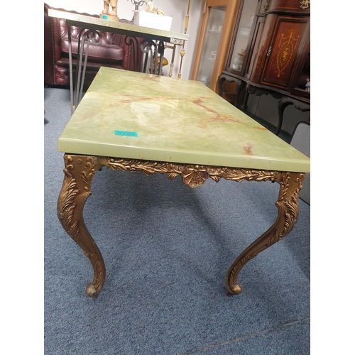 120 - Low Brass Coffee Table with Faux Marble Top