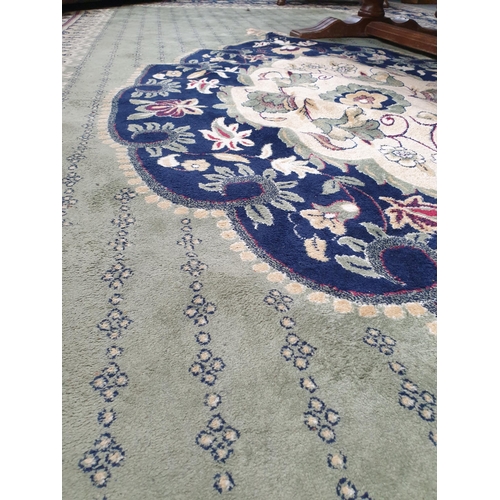 28 - Large Green and Blue Ground Medallion Pattern Floor Rug (16' x 8')