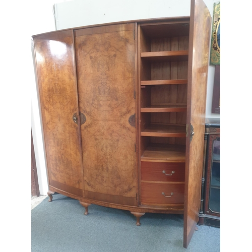 374 - Early 20th Century Walnut Bedroom Suite of a 5' Bed and a 3 Door Wardrobe