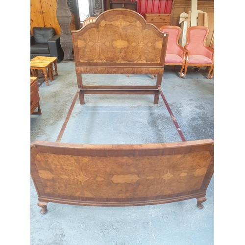 374 - Early 20th Century Walnut Bedroom Suite of a 5' Bed and a 3 Door Wardrobe