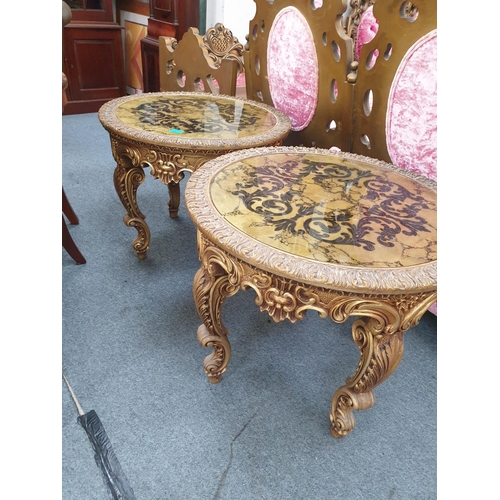 431 - Pair of Italian Gilt Lamp Tables with decorative Gilt Decoration Glass Tops