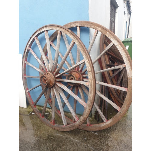 466 - Pair of 19th Century Metal Banded Wagon Wheels (approx 5' Diameter) - Rare