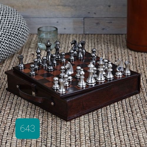 643 - Portable Leather Cased Chess Set (33cmx 33cm)