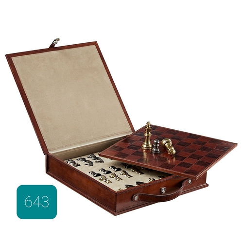 643 - Portable Leather Cased Chess Set (33cmx 33cm)