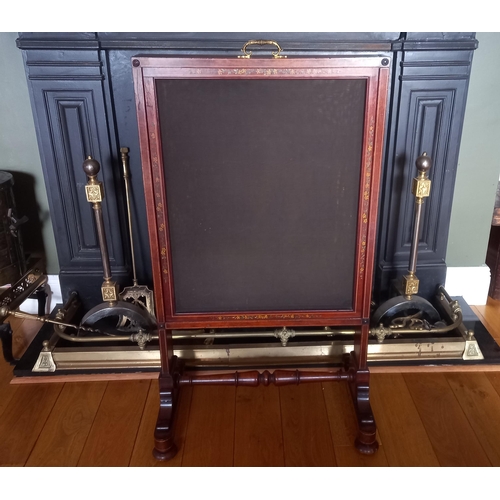 653 - Edwardian Mahogany Firescreeen with painted decoration