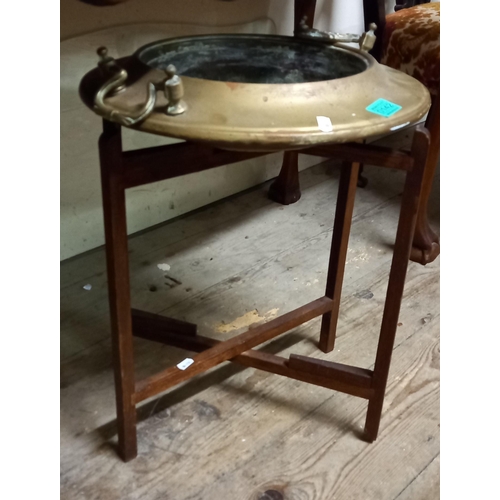142 - Brass Brazier on Wooden Stand