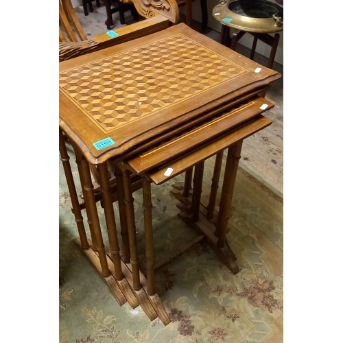 169 - Nest of 4 Mahogany Parquetry Inlaid Occasional Tables