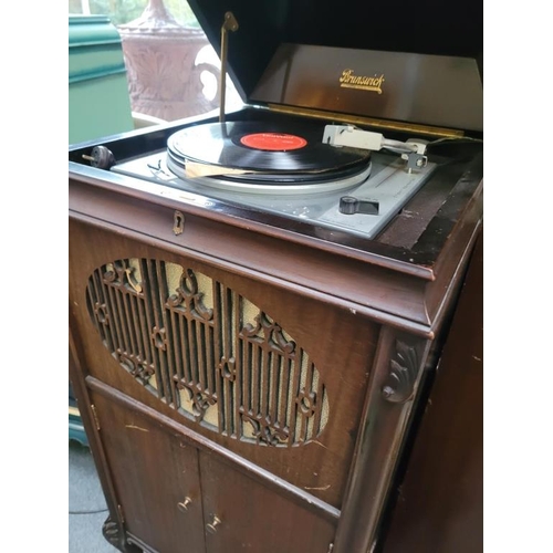 60 - Edwardian Mahogany Gramaphone Cabinet with Vintage Record Player fitted