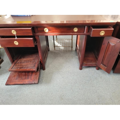 41 - Mahogany Pedestal Writing Desk - military style Brass Handles with a 2 Drawer Cabinet