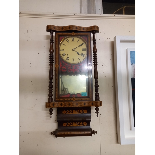 60 - American 8 Day Inlaid Rosewood Wall Clock