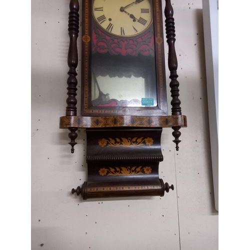 60 - American 8 Day Inlaid Rosewood Wall Clock