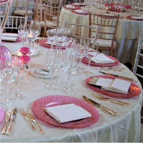 106 - 100 Pink Metallic Glass Charger Plates (30cm D)