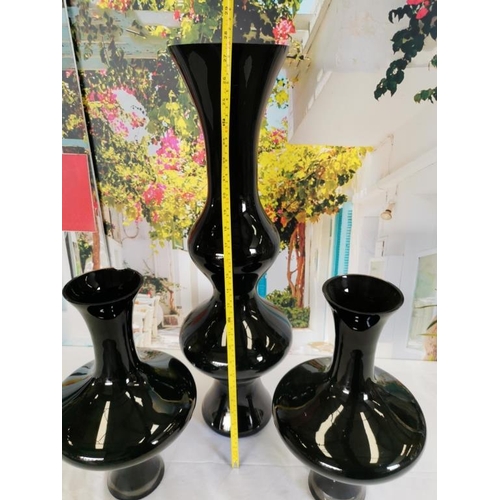 204 - Tall Black Vase with small Black Duo (70cm and 40cm)