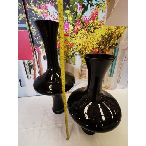 209 - High and Low Duo Black Vase (50cm & 40cm H)