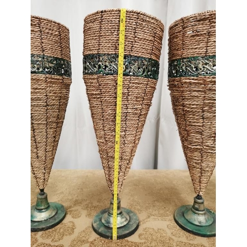 284 - 4 Metal and Wicker Stemmed Baskets (60cm H)