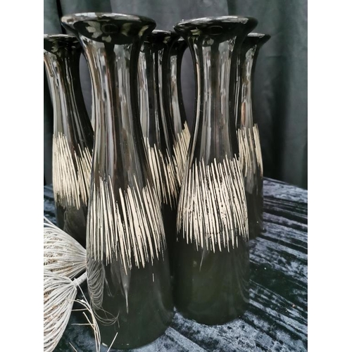 319 - 7 Black Striped Vases, Glossy Finish