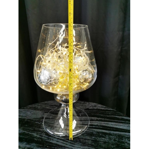 33 - Brandy Glass with Warm White Christmas Lights and Baubles