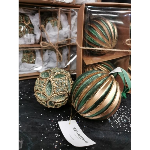 349 - Box of Luxury Gold and Green Glass Baubles, Designed by Shishi