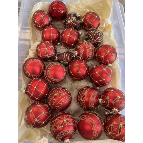 353 - Box of Red Glass Baubles with gold detail