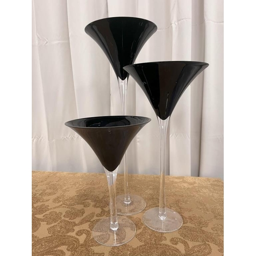 359 - Trio of Black Martini Vases - 90cm , 70cm, 50cm