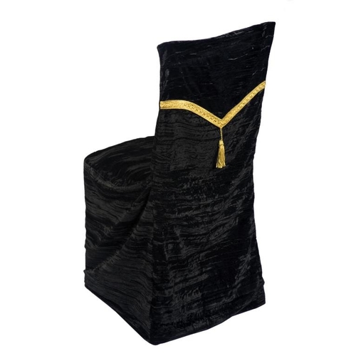 382 - 215 Crushed Black Velvet Chair Covers with gold Braid detail for Chiavari Chairs, Designed by Wildfl... 