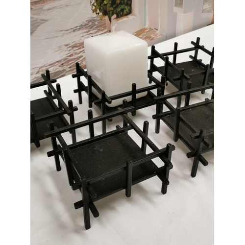 40 - Box of Asian style Black Metal Candle Stands