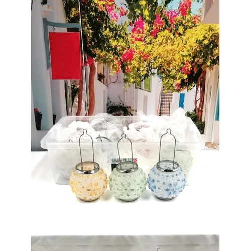 43 - Box of Coloured Glass Lanterns with Metal Hanger