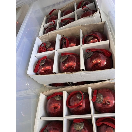 47 - Box of Heavy Glass Red Baubles with Velvet Hangers