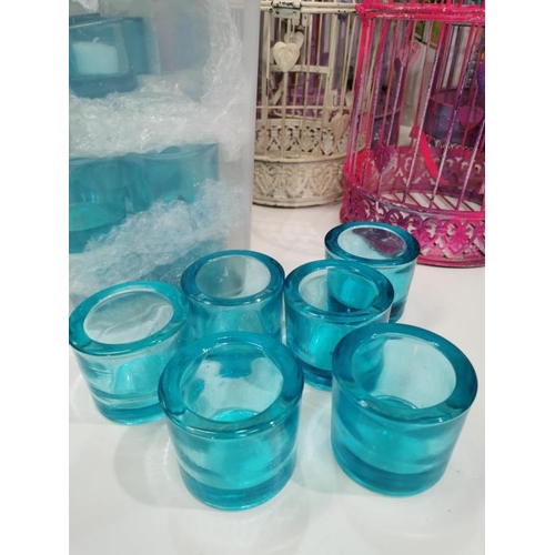 58 - Box of Turquoise Blue Glass Votives