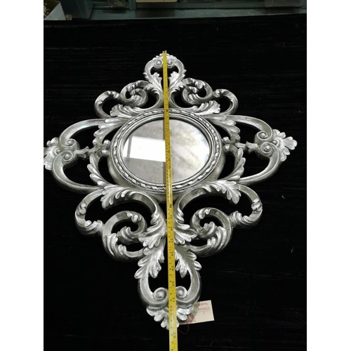 80 - Ornate Silver Mirror with Swirls and Twists to grace any Wall or Table